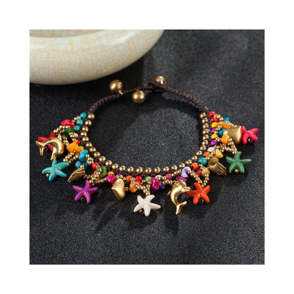 Yellow Chimes Bohemian Starfish Charms Beaded Bracelet Cum Anklet for Women and Girls