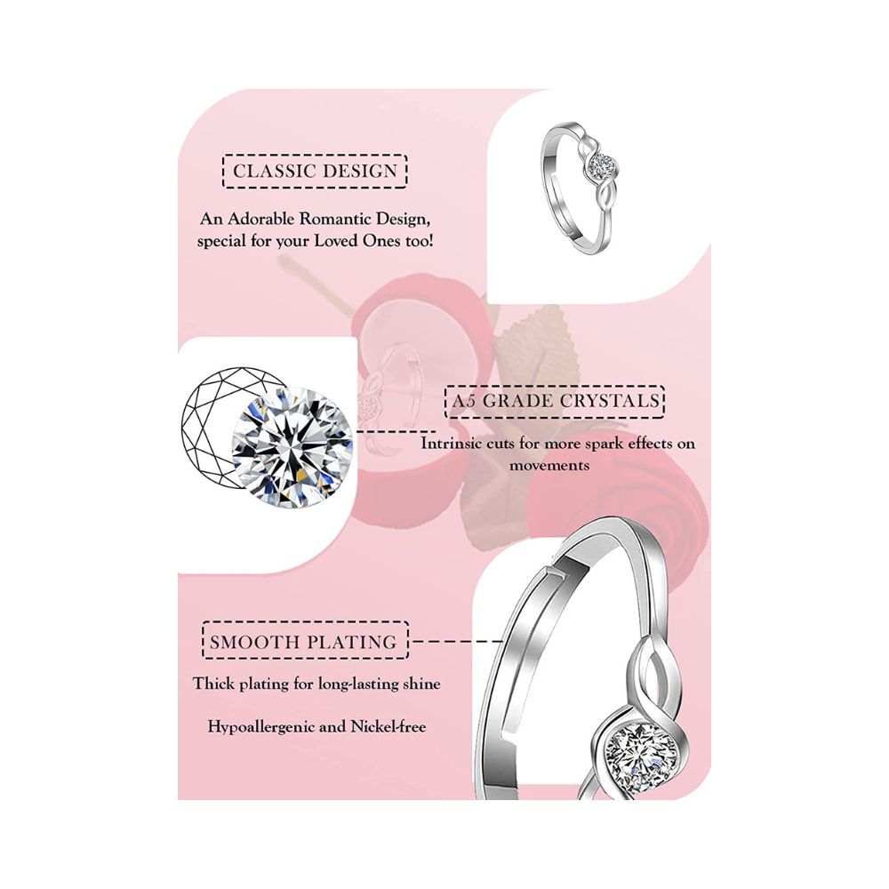 Yellow Chimes Elegant Crsytal Adjustable Silver Ring for Women (YCFJRG-314ENG-SL)