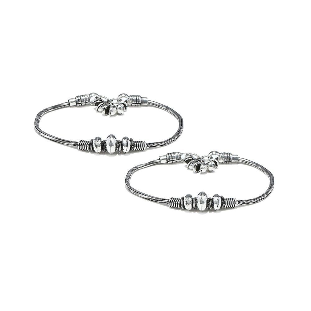 Yellow Chimes German Silver Oxidised Antique Design 2 Pc Latest Style Traditional Payal Ethnic Anklets