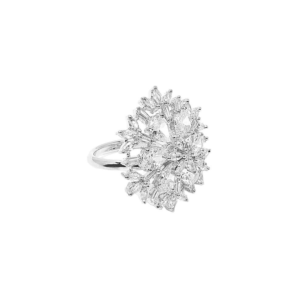 I Jewels Silver Plated Elegant CZ American Diamond Adjustable Ring For Women(FL162-1)  | Dealsmagnet.com