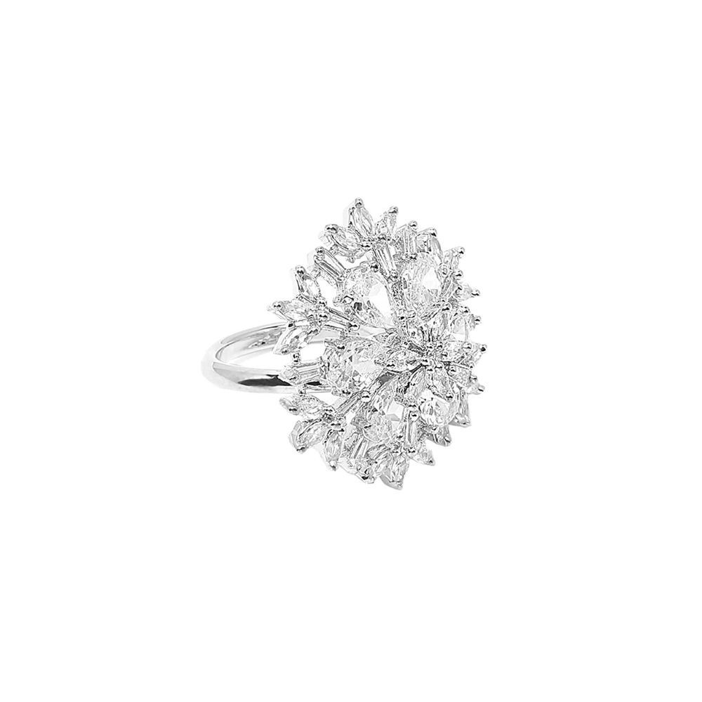Yellow Chimes Rings for Women American Diamond Ring White AD-Studded Adjustable Floral Finger Ring For Women