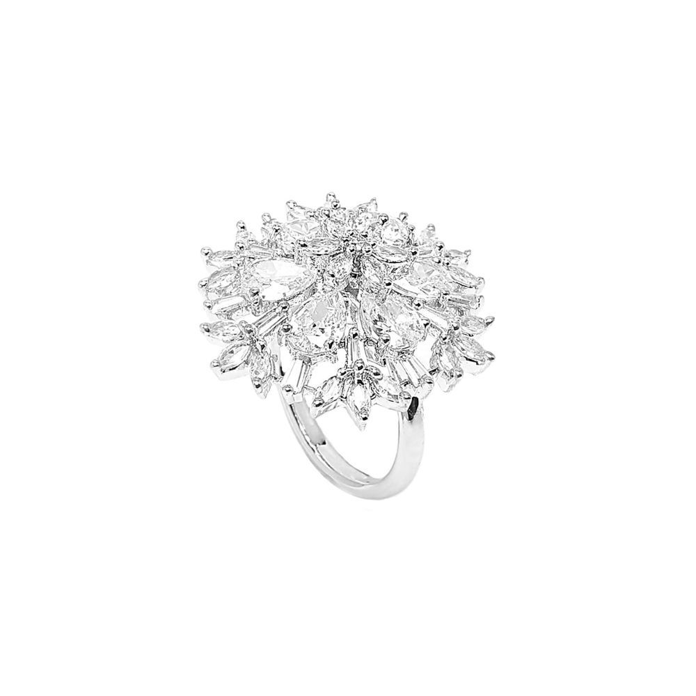Yellow Chimes Rings for Women American Diamond Ring White AD-Studded Adjustable Floral Finger Ring For Women