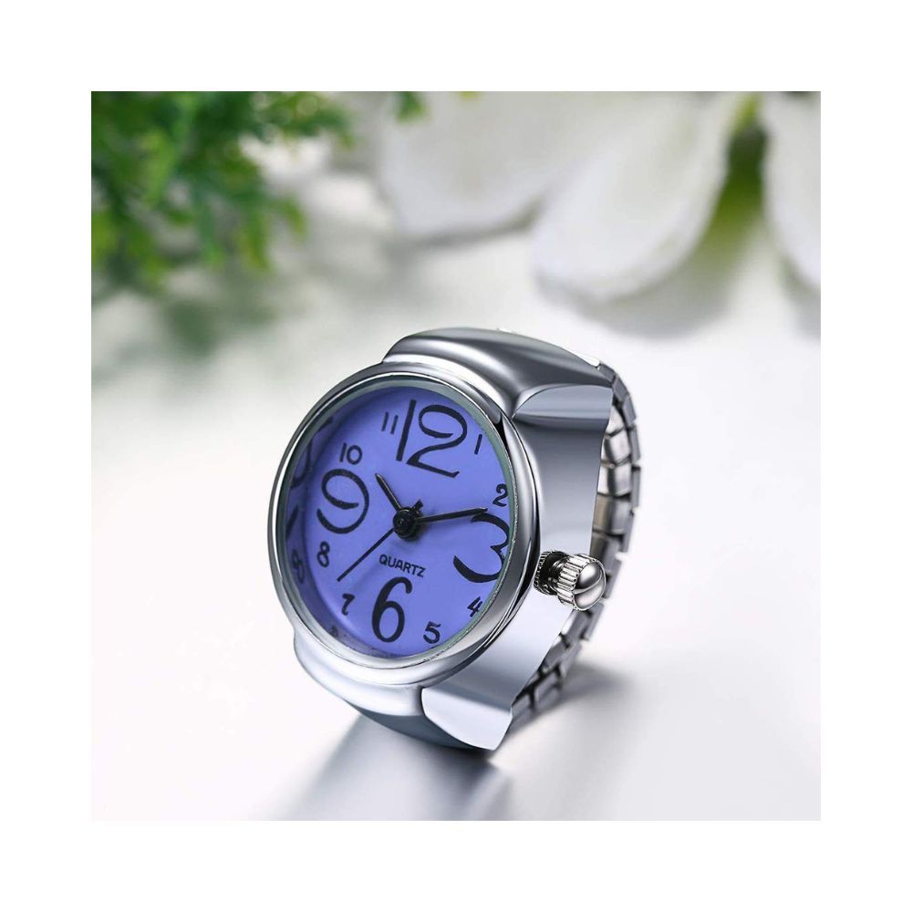 Yellow Chimes Rings for Women Stainless Steel Purple Dial Analog Watch Ring Stretchable Ring Watch for Women and Girls