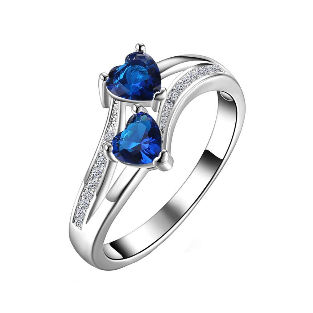 Yellow Chimes Rings for Women Valentines Special Dual Heart Ring Silver Plated Blue Crystal Ring for Women and Girls.
