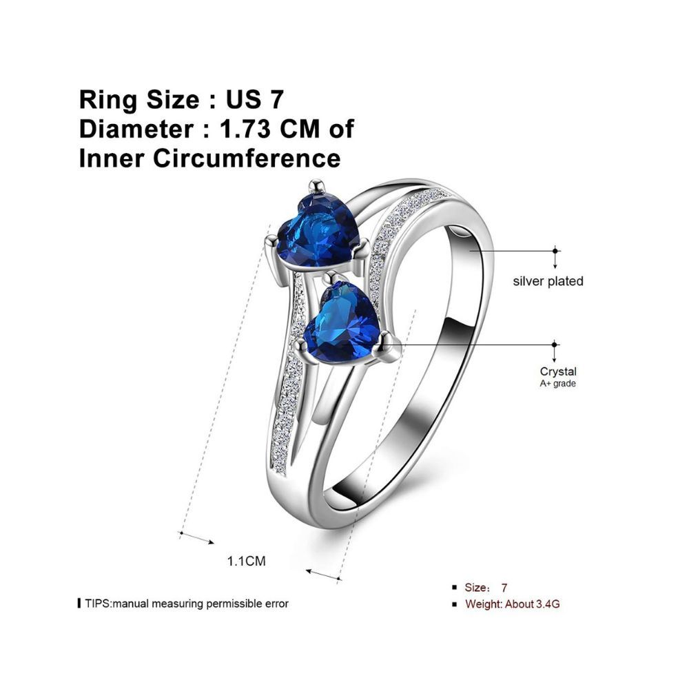 Yellow Chimes Rings for Women Valentines Special Dual Heart Ring Silver Plated Blue Crystal Ring for Women and Girls.