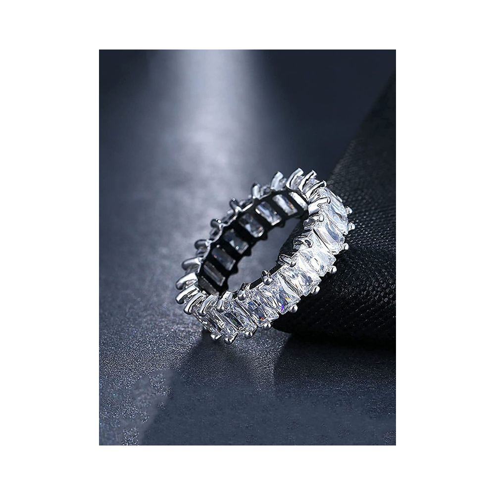 Yellow Chimes Rings for Women White Crystal Rings Silver Plated Eternity Crystal Band Rings for Women and Girls.
