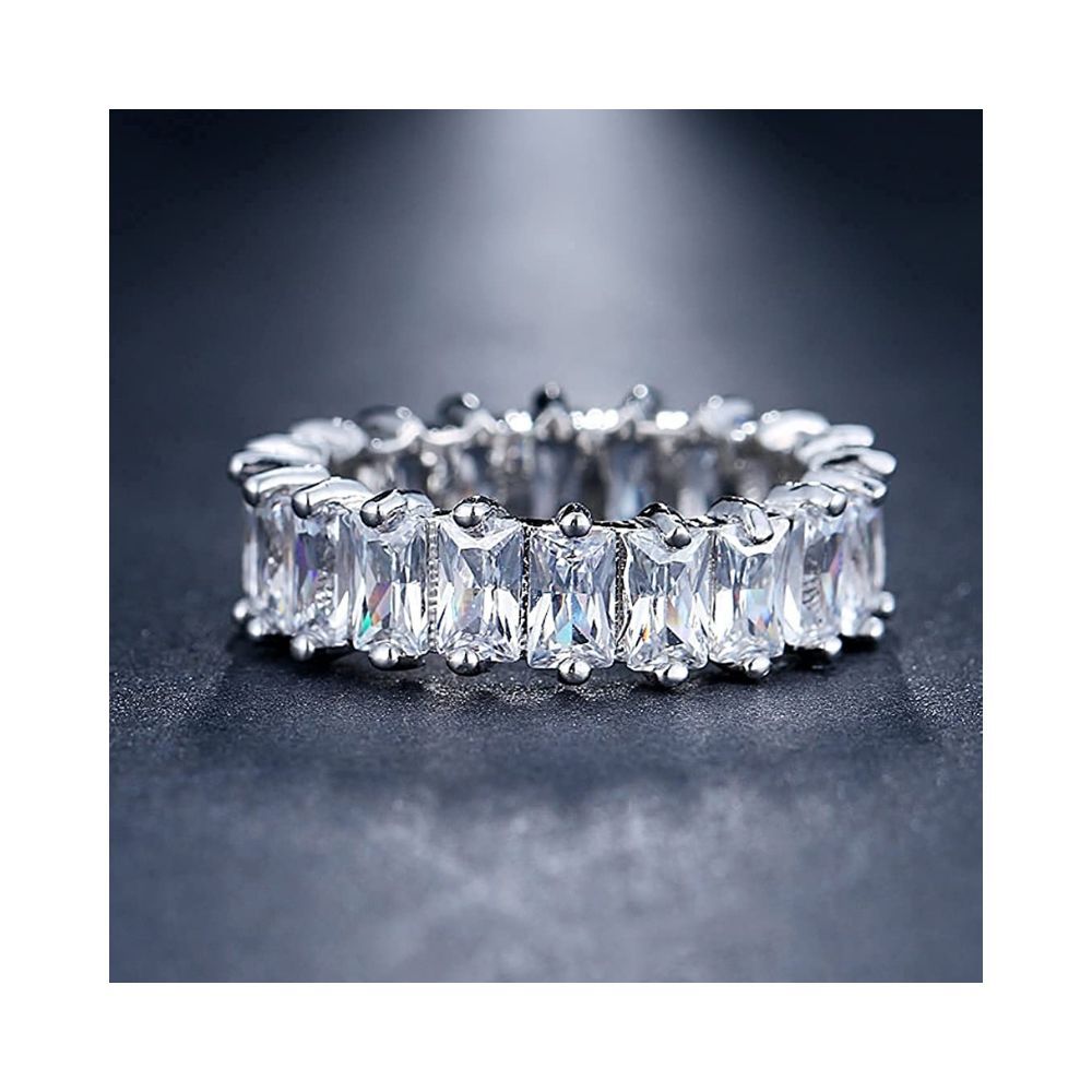 Yellow Chimes Rings for Women White Crystal Rings Silver Plated Eternity Crystal Band Rings for Women and Girls.