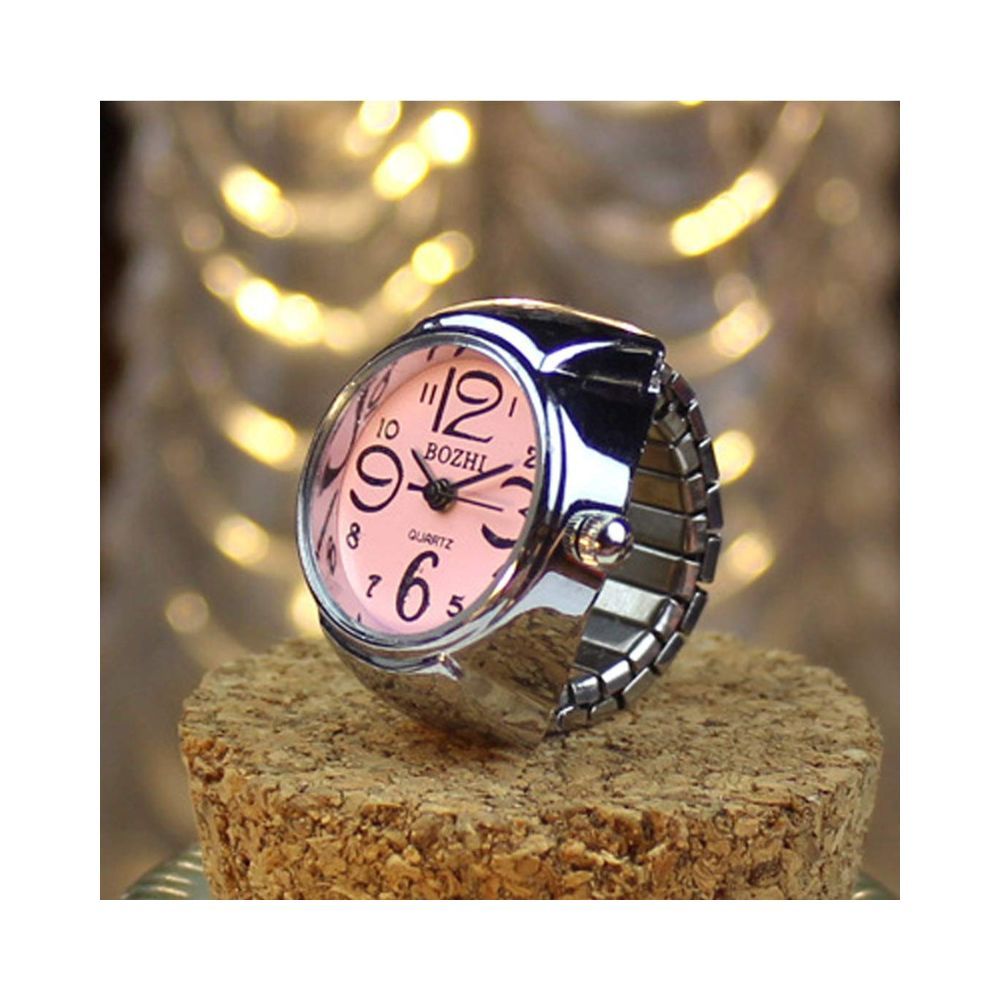 Yellow Chimes Stainless-Steel Base Metal Pink Dial Analog Stretchable Women's Watch Ring