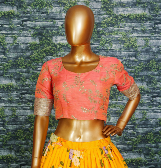 Yellow Floral Digital Printed Organza Bridal Lehenga Choli