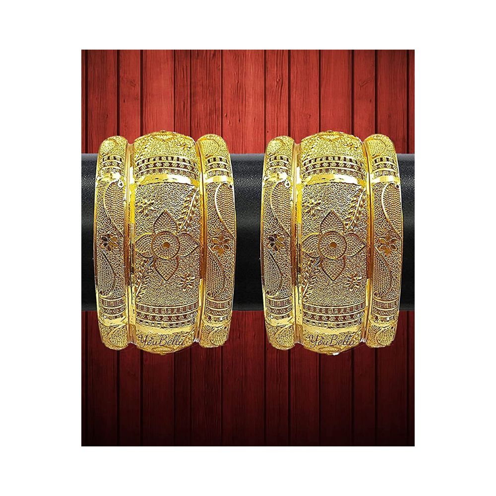 YouBella Fashion Jewellery Traditional Gold Plated Original Gold Look Wedding Bracelet Bangle Set of 6