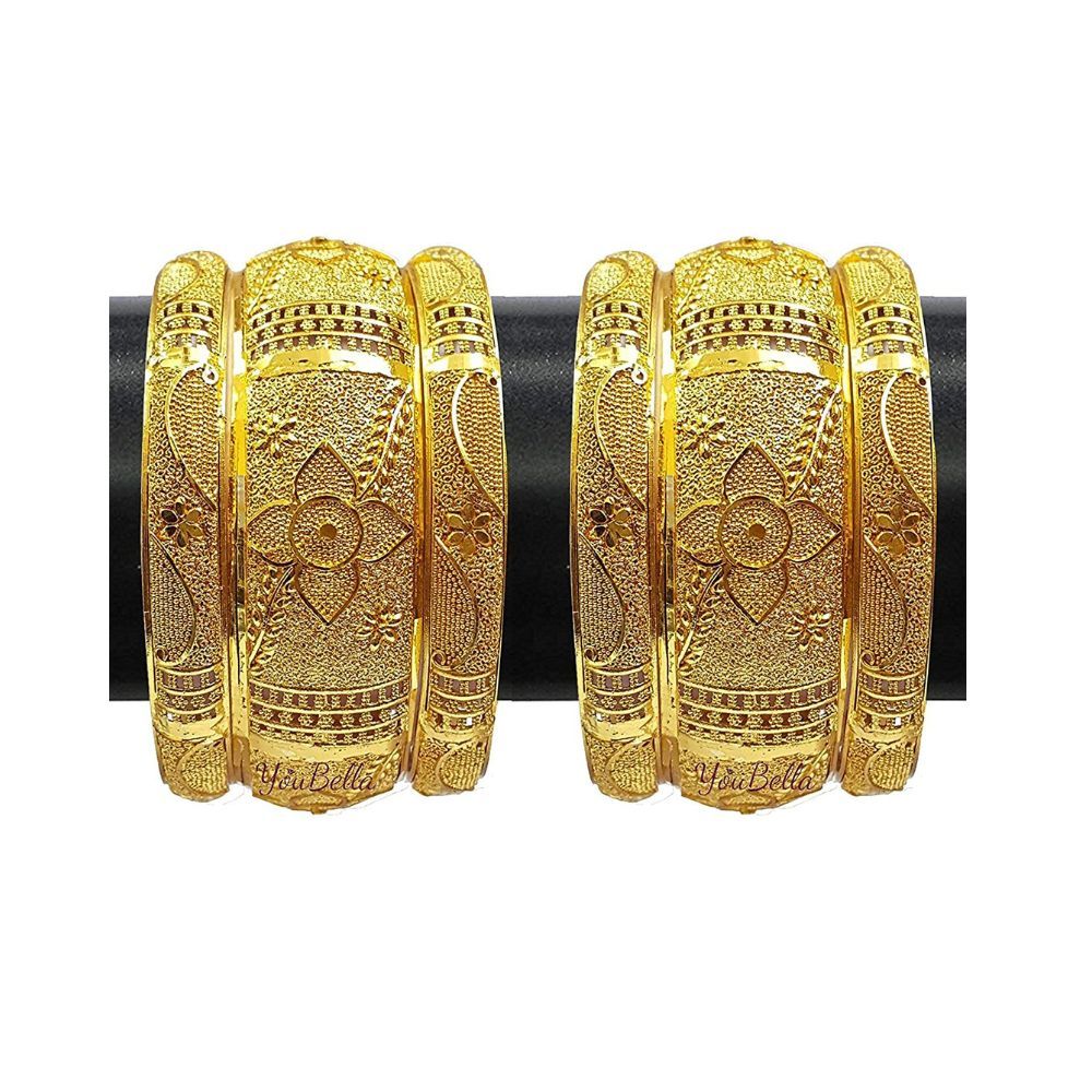 YouBella Fashion Jewellery Traditional Gold Plated Original Gold Look Wedding Bracelet Bangle Set of 6