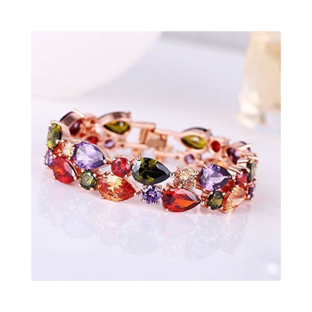 YouBella Jewellery Set Multi-Color AAA Swiss Zircon Rose Gold Crystal Necklace Pendant Ring Bracelet Bangle