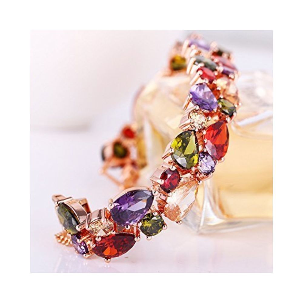 YouBella Jewellery Set Multi-Color AAA Swiss Zircon Rose Gold Crystal Necklace Pendant Ring Bracelet Bangle