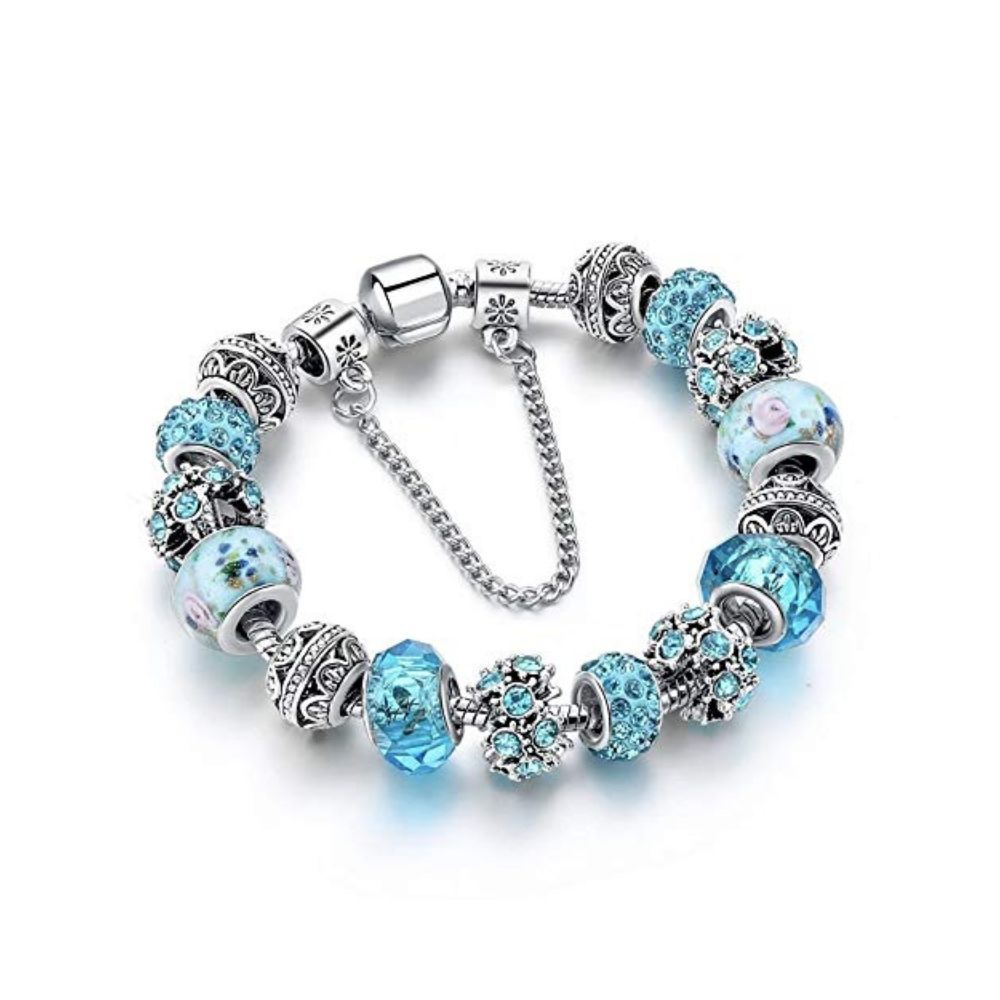 YouBella Jewellery Silver Plated Stylish Latest Crystal Bracelet Bangle Jewellery For Girls and Women (Blue)