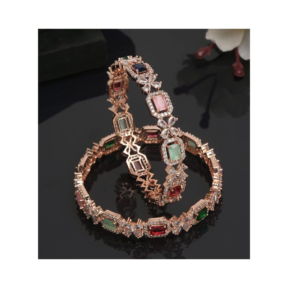 YouBella Jewellery Stylish Rose Gold Plated Multi-Color Stone Studded Bangles