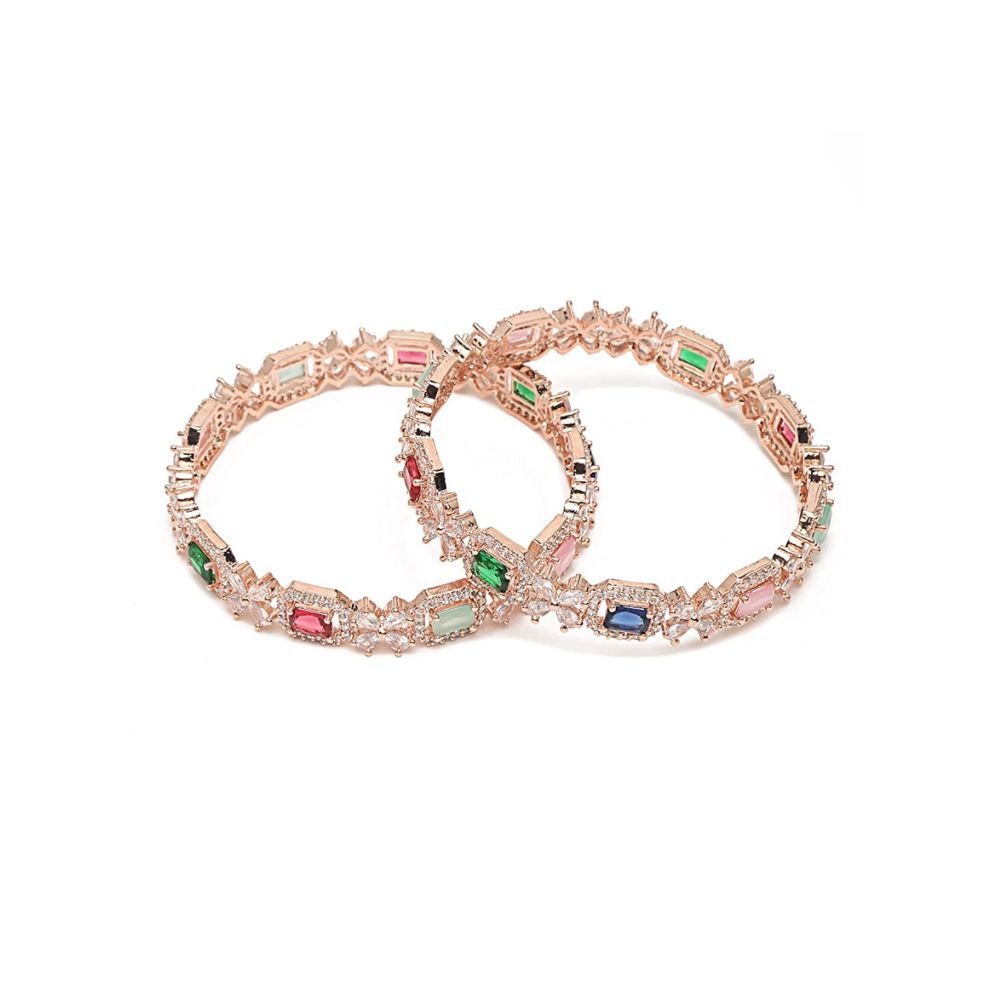 YouBella Jewellery Stylish Rose Gold Plated Multi-Color Stone Studded Bangles