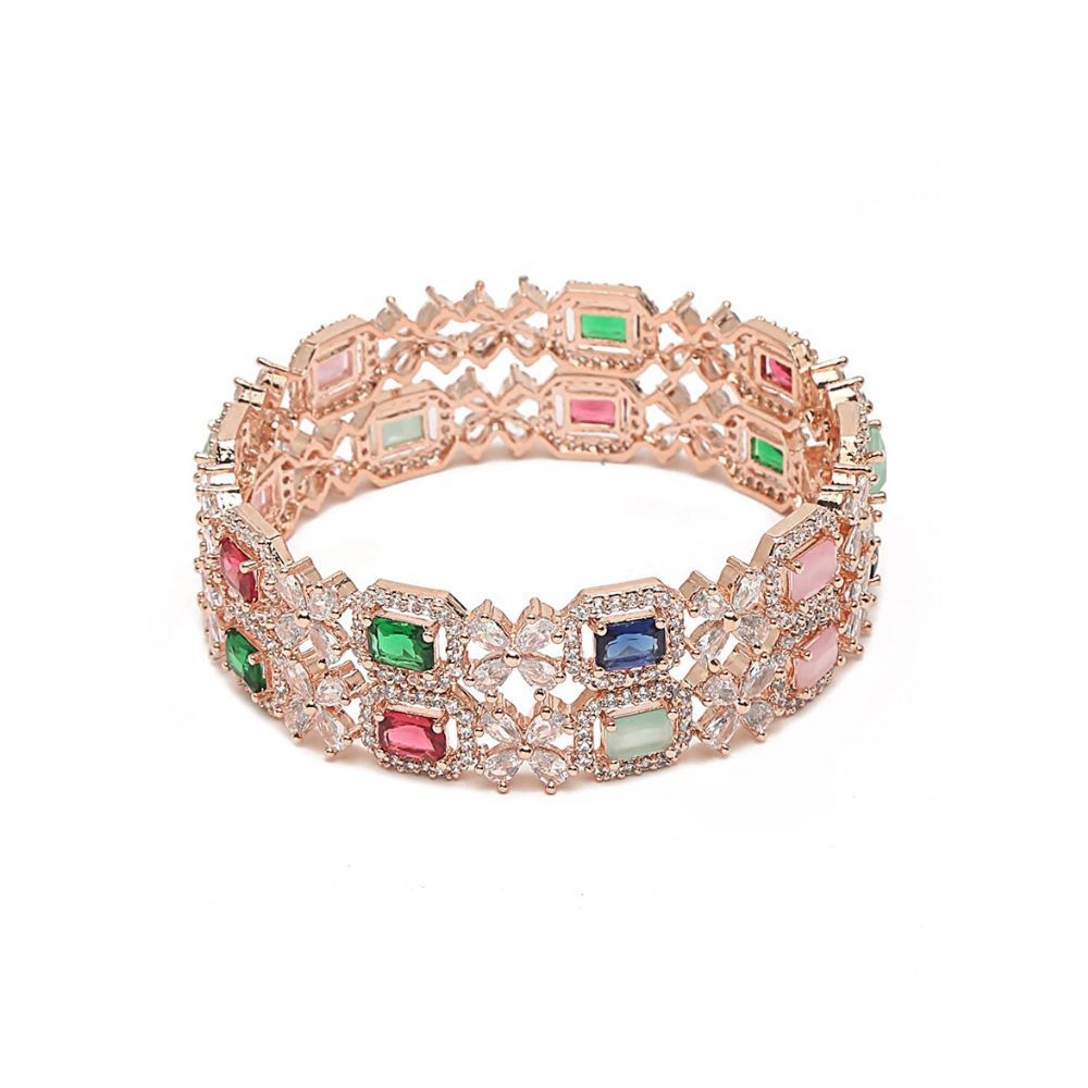 YouBella Jewellery Stylish Rose Gold Plated Multi-Color Stone Studded Bangles