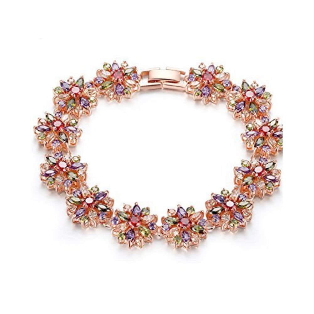 YouBella Jewellery Stylish Rose Gold Plated Multi-Color Stone Studded Bracelet for Girls and Women (YBBN_91900) (Gold)