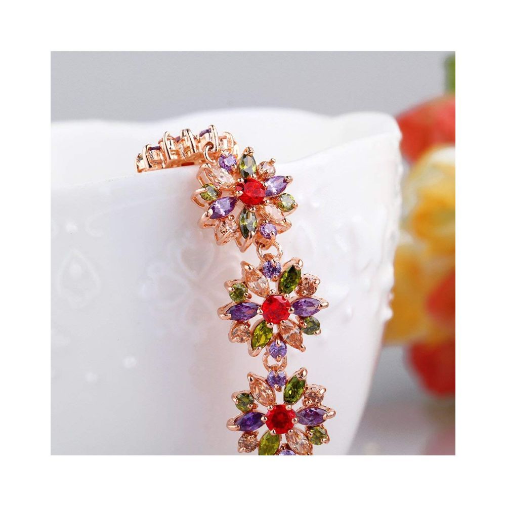 YouBella Jewellery Stylish Rose Gold Plated Multi-Color Stone Studded Bracelet for Girls and Women (YBBN_91900) (Gold)