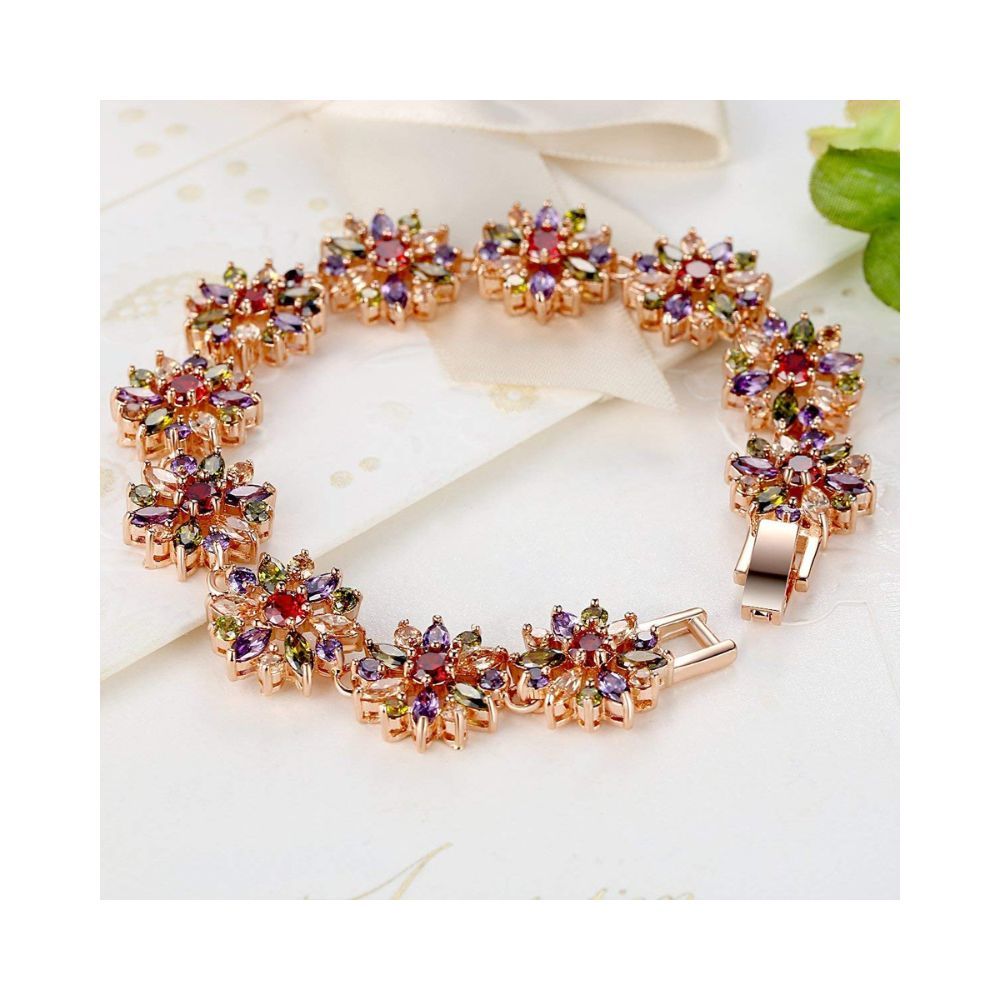 YouBella Jewellery Stylish Rose Gold Plated Multi-Color Stone Studded Bracelet for Girls and Women (YBBN_91900) (Gold)