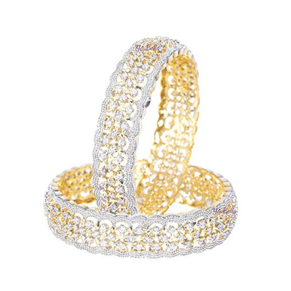 YouBella Jewellery Traditional Gold Plated American Diamond Bracelet Bangles Set for Girls and Women