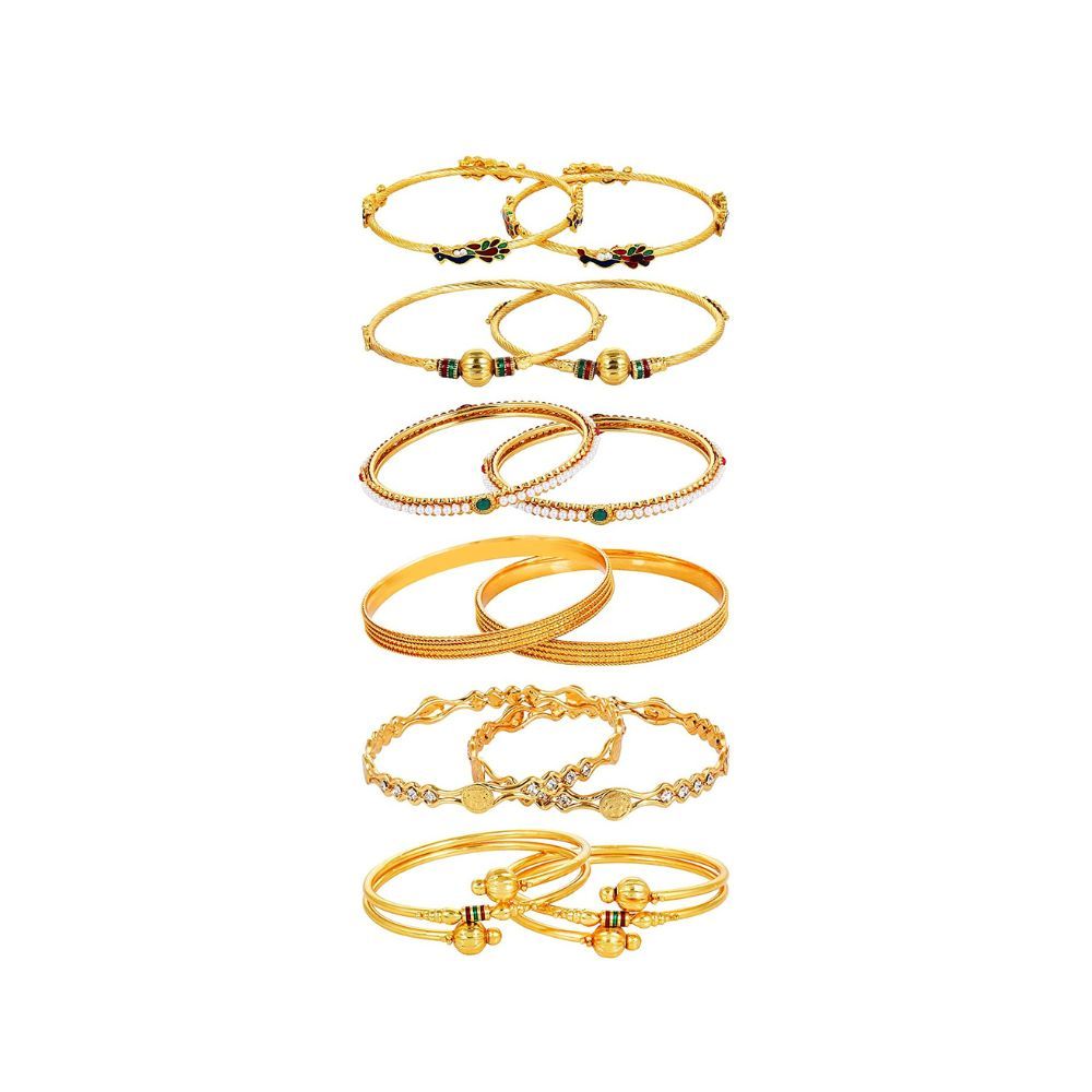 YouBella Jewellery Traditional Gold Plated Combo of 6 Pair of Bracelet Bangles Set for Girls and Women