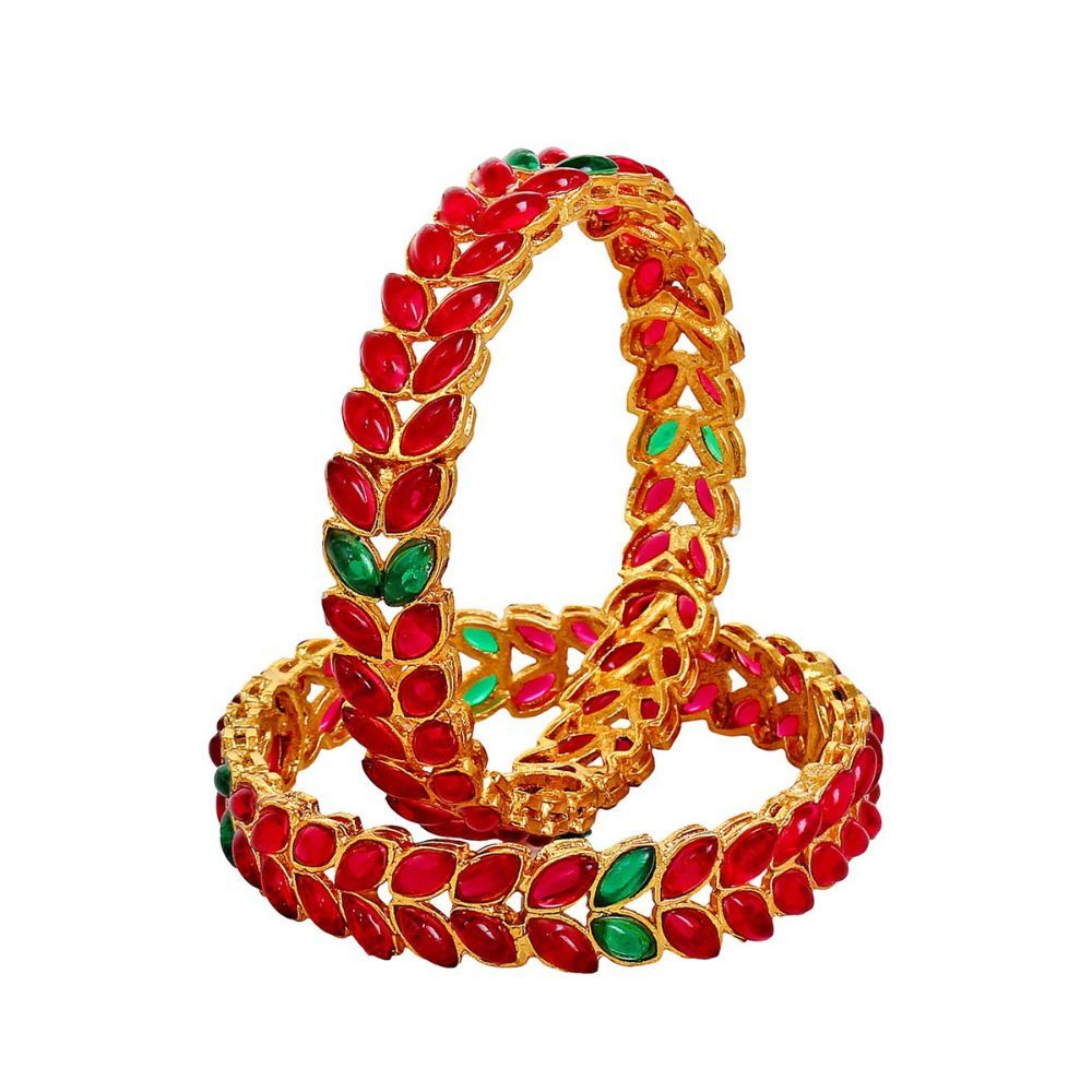 YouBella Jewellery Traditional Gold Plated Red Bracelet Bangles Set for Girls and Women