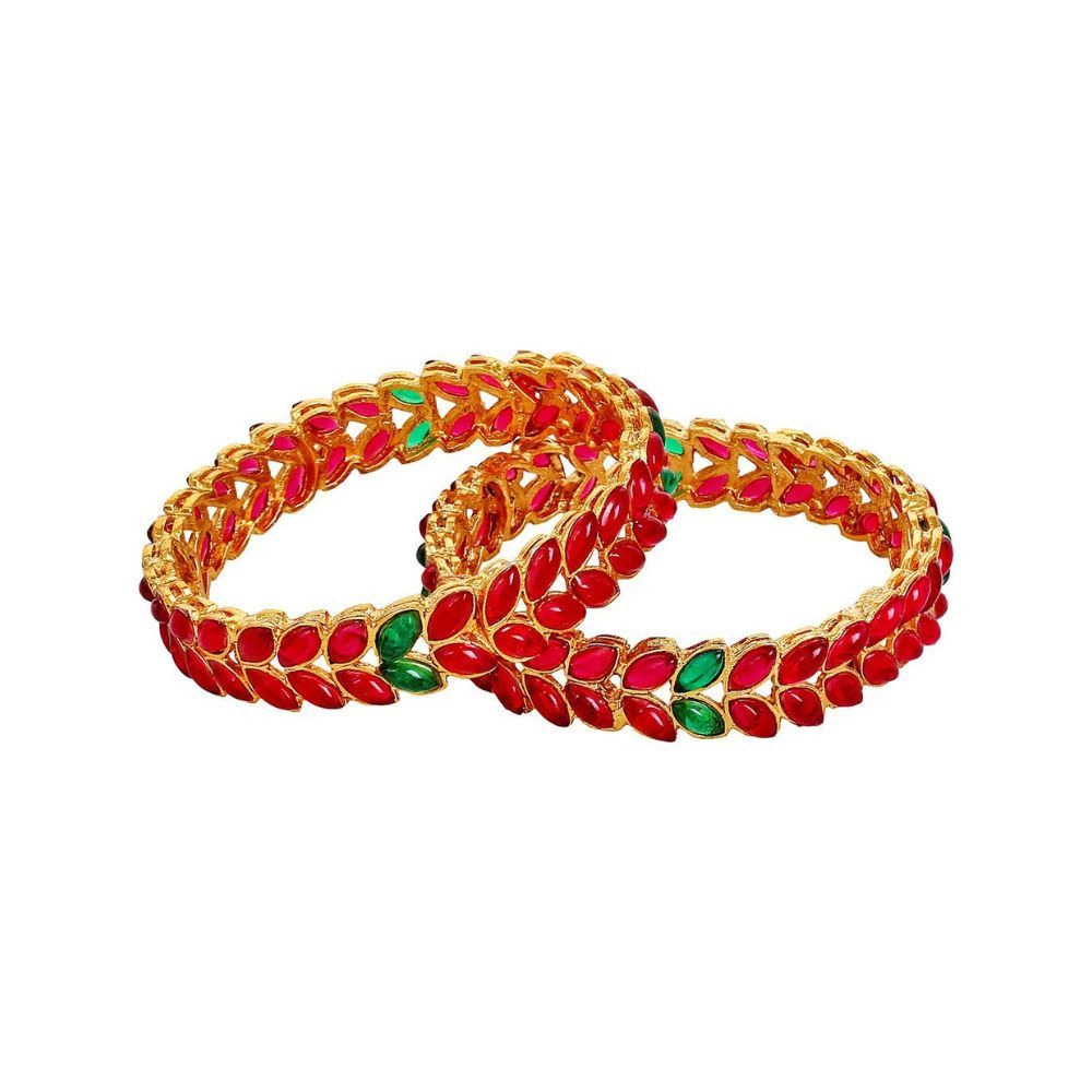 YouBella Jewellery Traditional Gold Plated Red Bracelet Bangles Set for Girls and Women