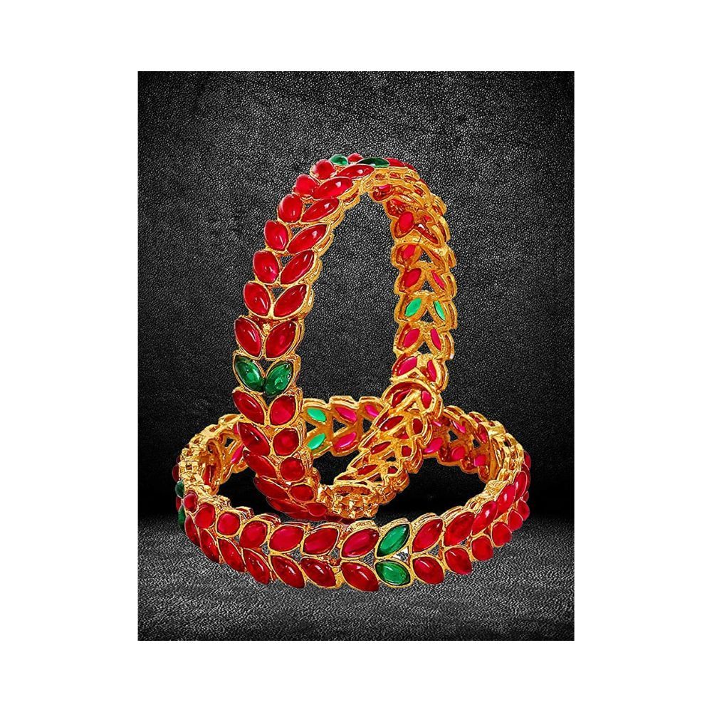 YouBella Jewellery Traditional Gold Plated Red Bracelet Bangles Set for Girls and Women