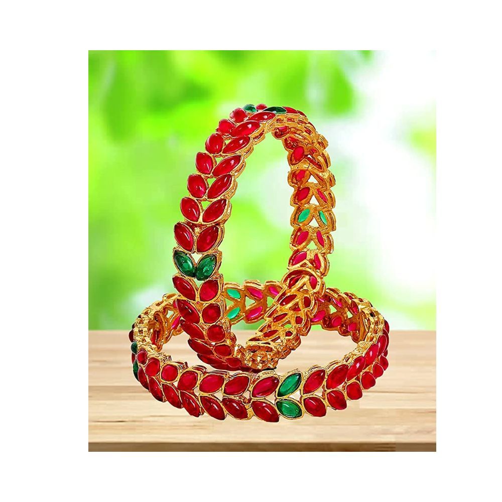 YouBella Jewellery Traditional Gold Plated Red Bracelet Bangles Set for Girls and Women