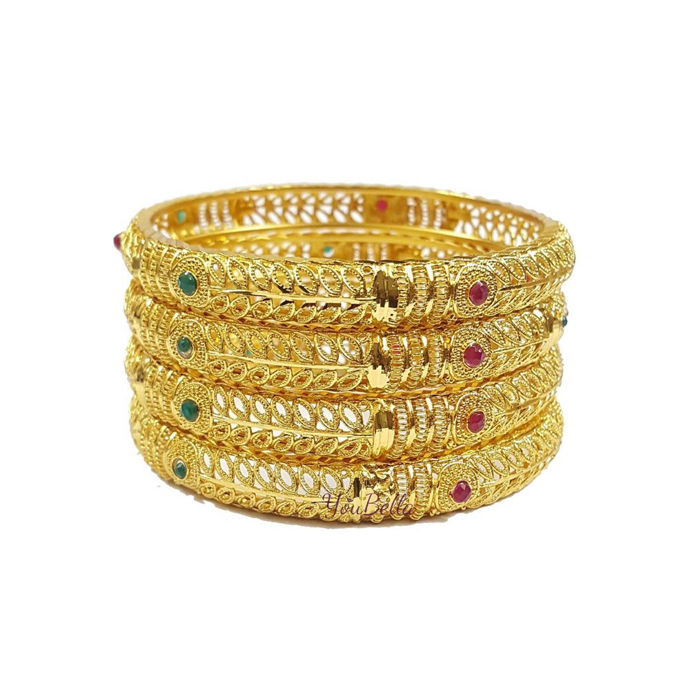 YouBella Jewellery Traditional Gold Plated Set of 4 Bracelet Bangles Set for Girls and Women