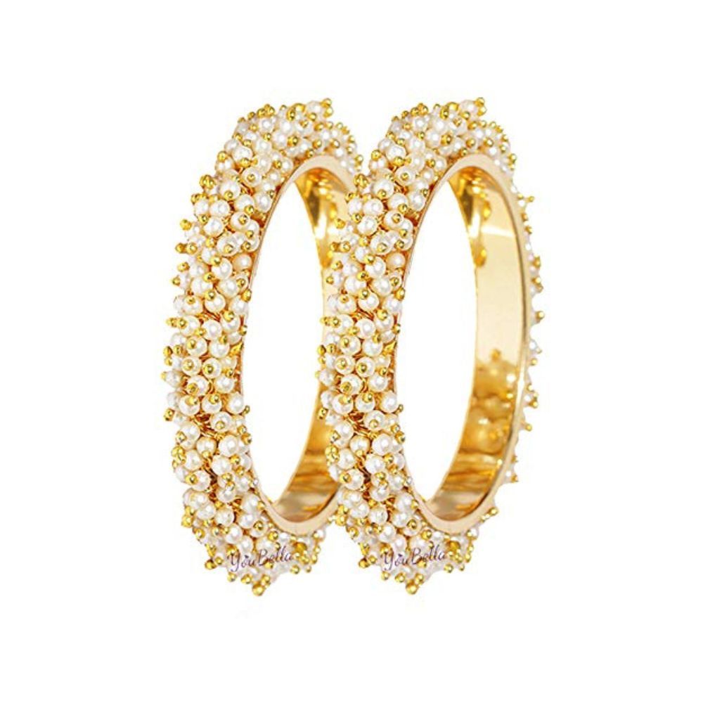 YouBella Jewellery Traditional Pearl Studded Gold Plated Bangles for Women and Girls (2.8)