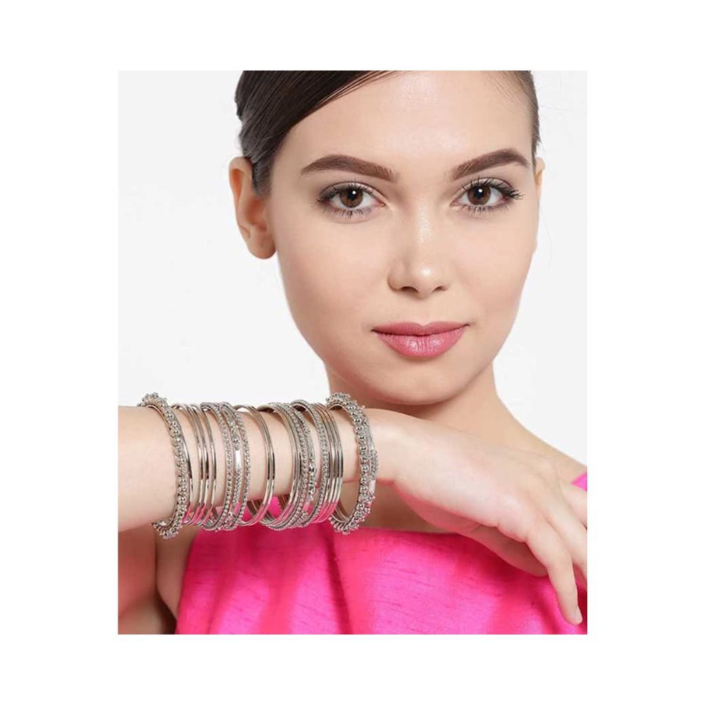 YouBella Jewellery Traditional Silver Plated Oxidized Bracelet Bangles Set for Girls and Women