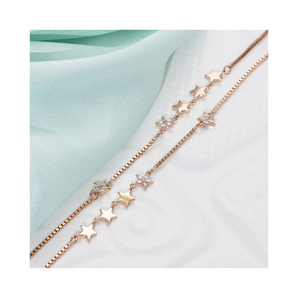 ZAVYA 925 Pure Silver Anklets Rose Gold Pair