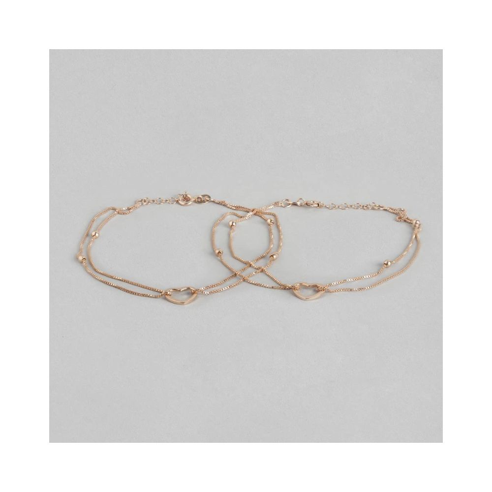 ZAVYA 925 Pure Silver Anklets Rose Gold Plated Heart Anklet Gift Sliver Jewelry for Women & Girls