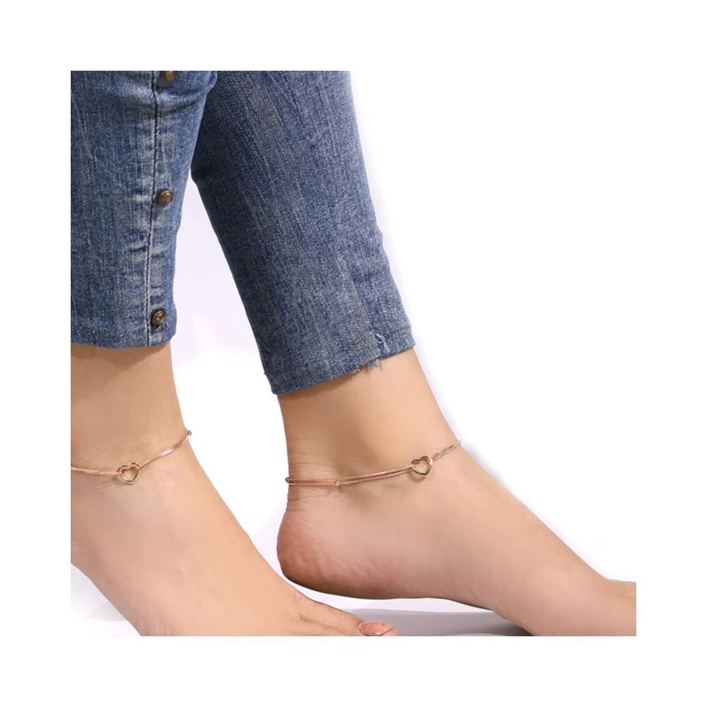 ZAVYA 925 Pure Silver Anklets Rose Gold Plated Heart Anklet Gift Sliver Jewelry for Women & Girls