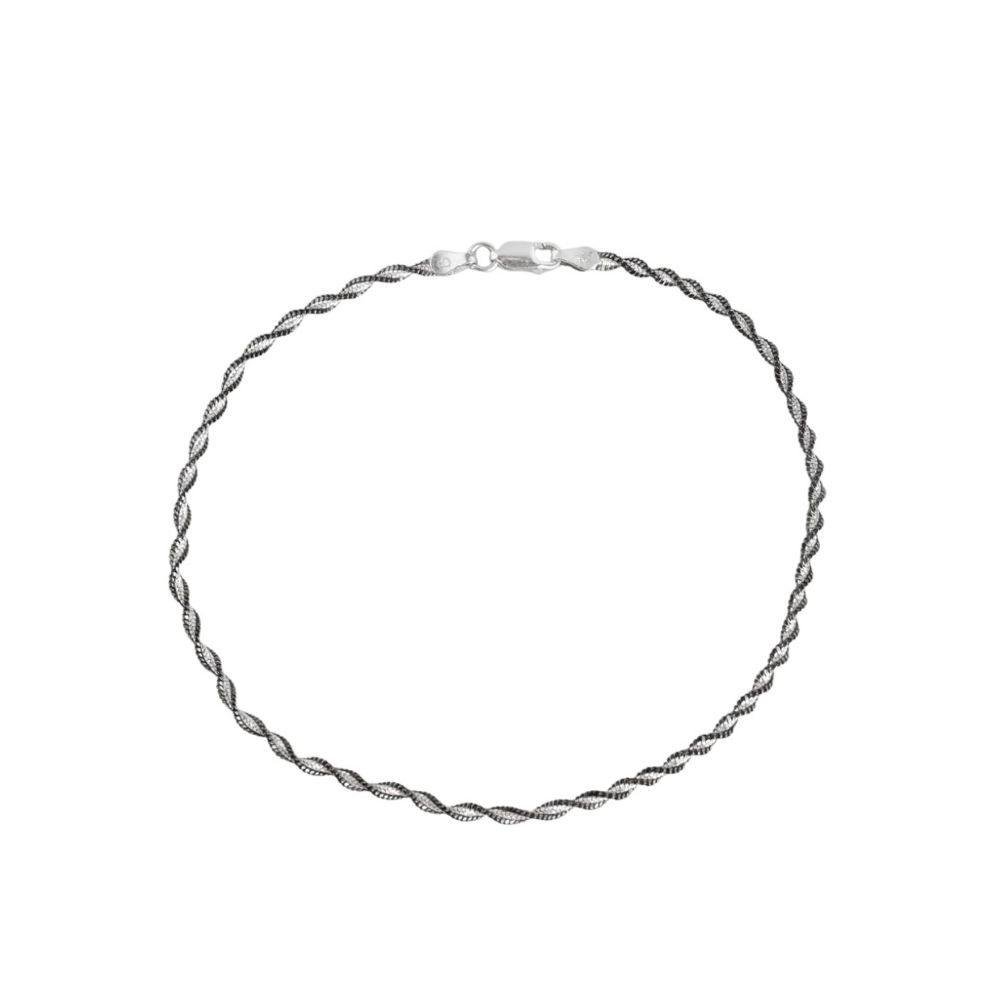 ZAVYA 925 Silver Anklet Designer Black Twisted Weave Single Anklet