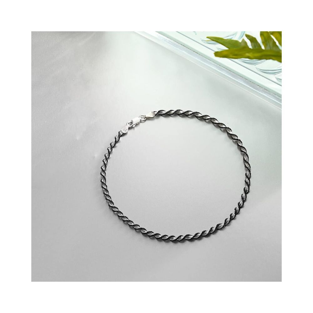 ZAVYA 925 Silver Anklet Designer Black Twisted Weave Single Anklet