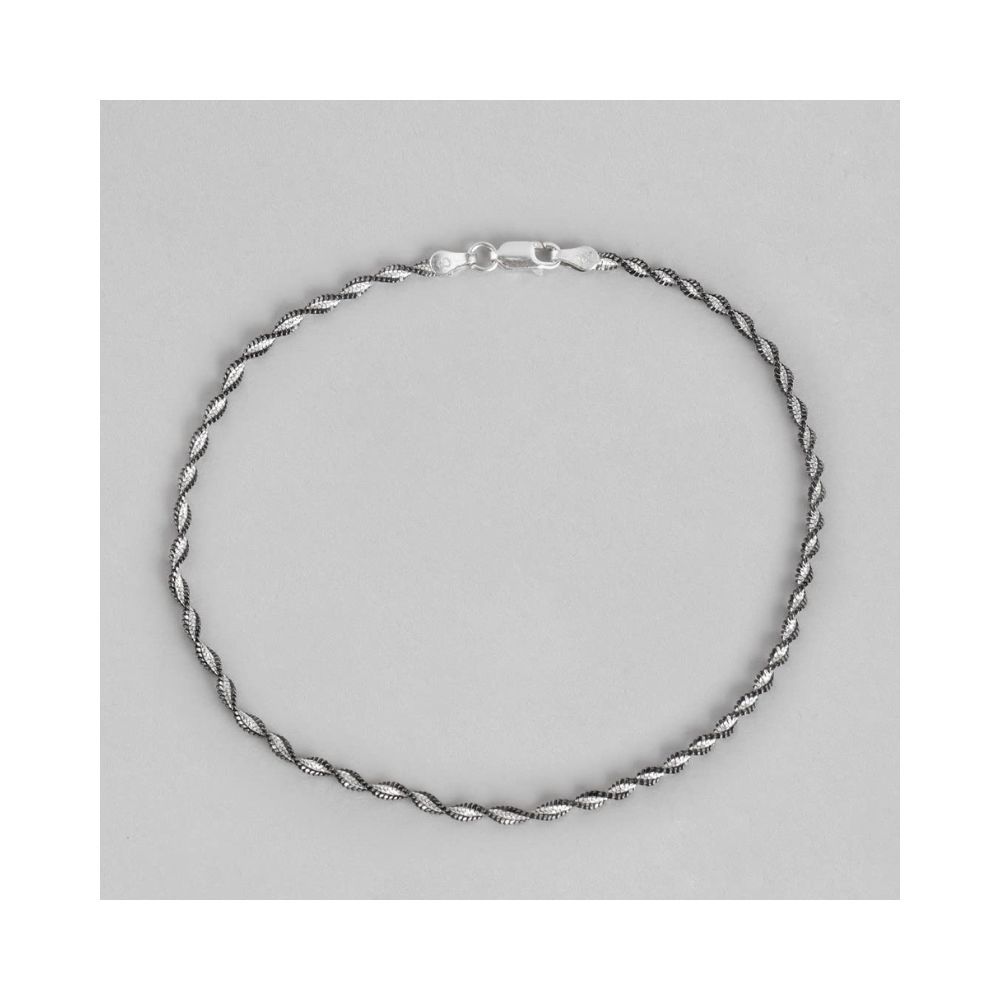 ZAVYA Pure 925 Pure Silver Anklets Pair Two Tone Silver Jewelry Gift for Women & Girls