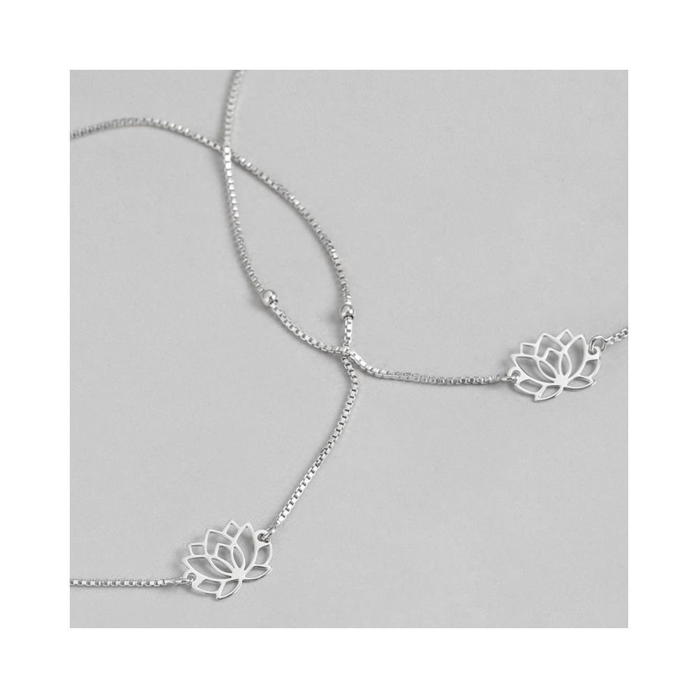 ZAVYA Pure 925 Pure Silver Set of 2 Anklets Foot Jewelry Gift for Women