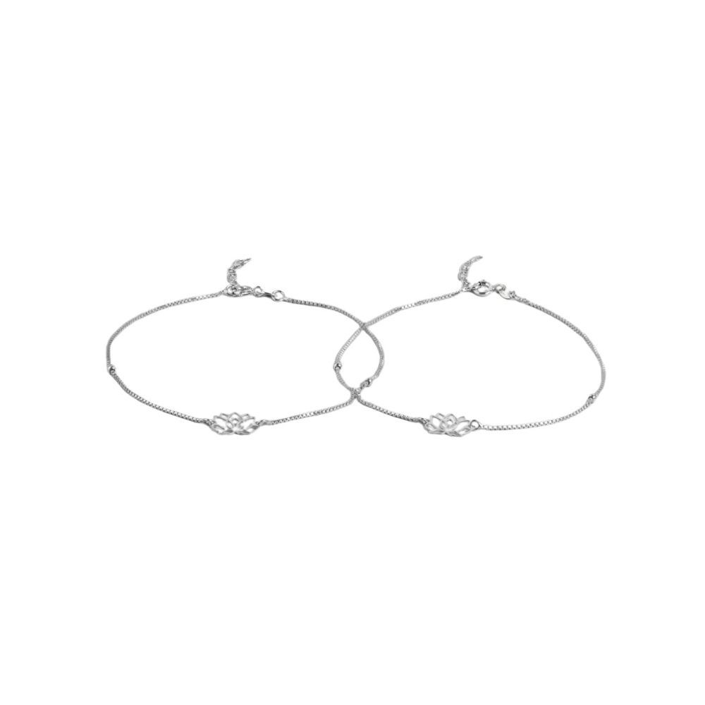 ZAVYA Pure 925 Pure Silver Set of 2 Anklets Foot Jewelry Gift for Women