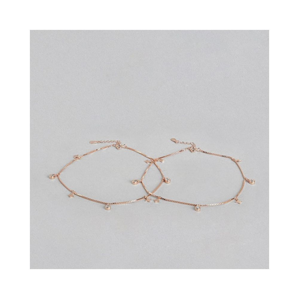 ZAVYA Rose Gold Star Look 925 Pure Silver Anklets