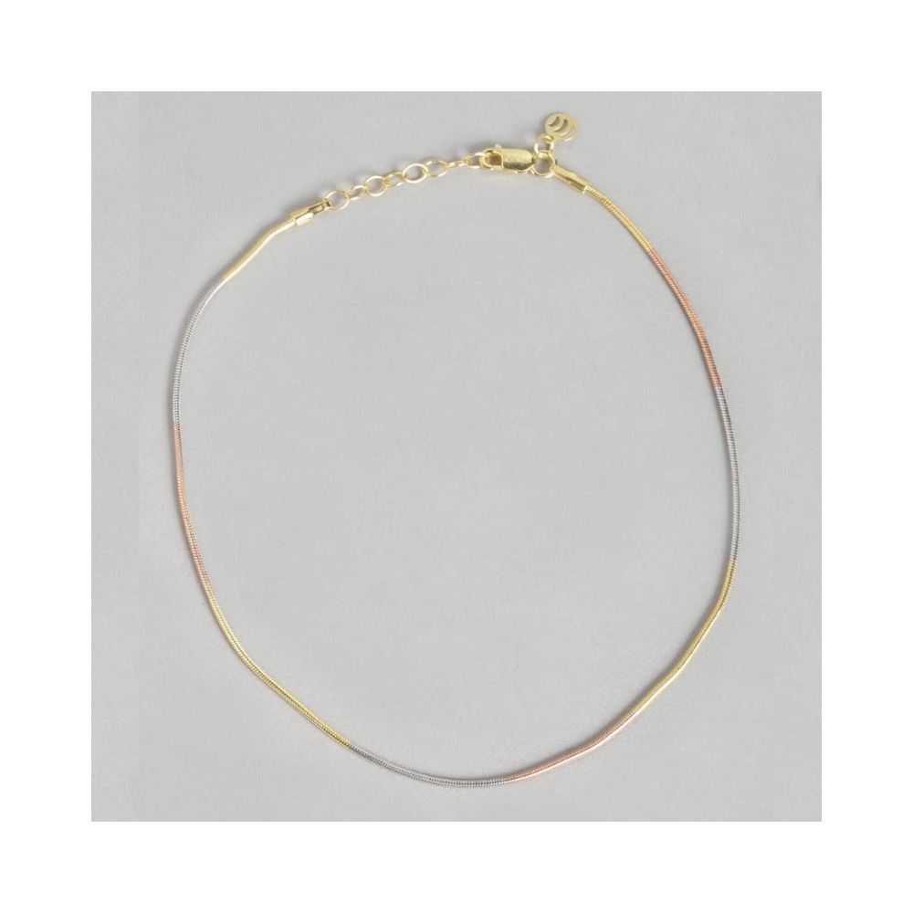 ZAVYA Silver, Gold & Rose Gold Plated 925 Pure Silver Three Tone Anklets Pair Jewelry Gift for Women