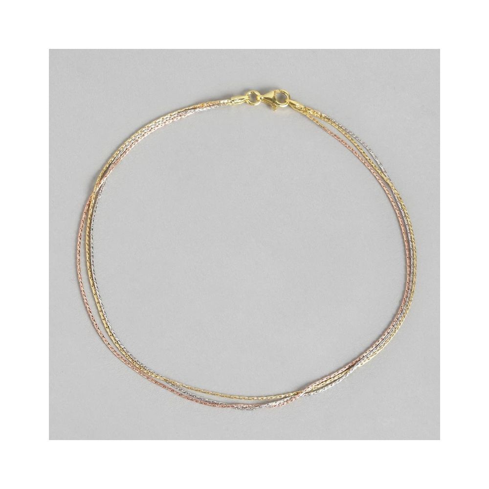 ZAVYA Women 925 Pure Silver Single Triple Color Tone Designer Anklet Silver Foot Chain Jewelry Gift For Her