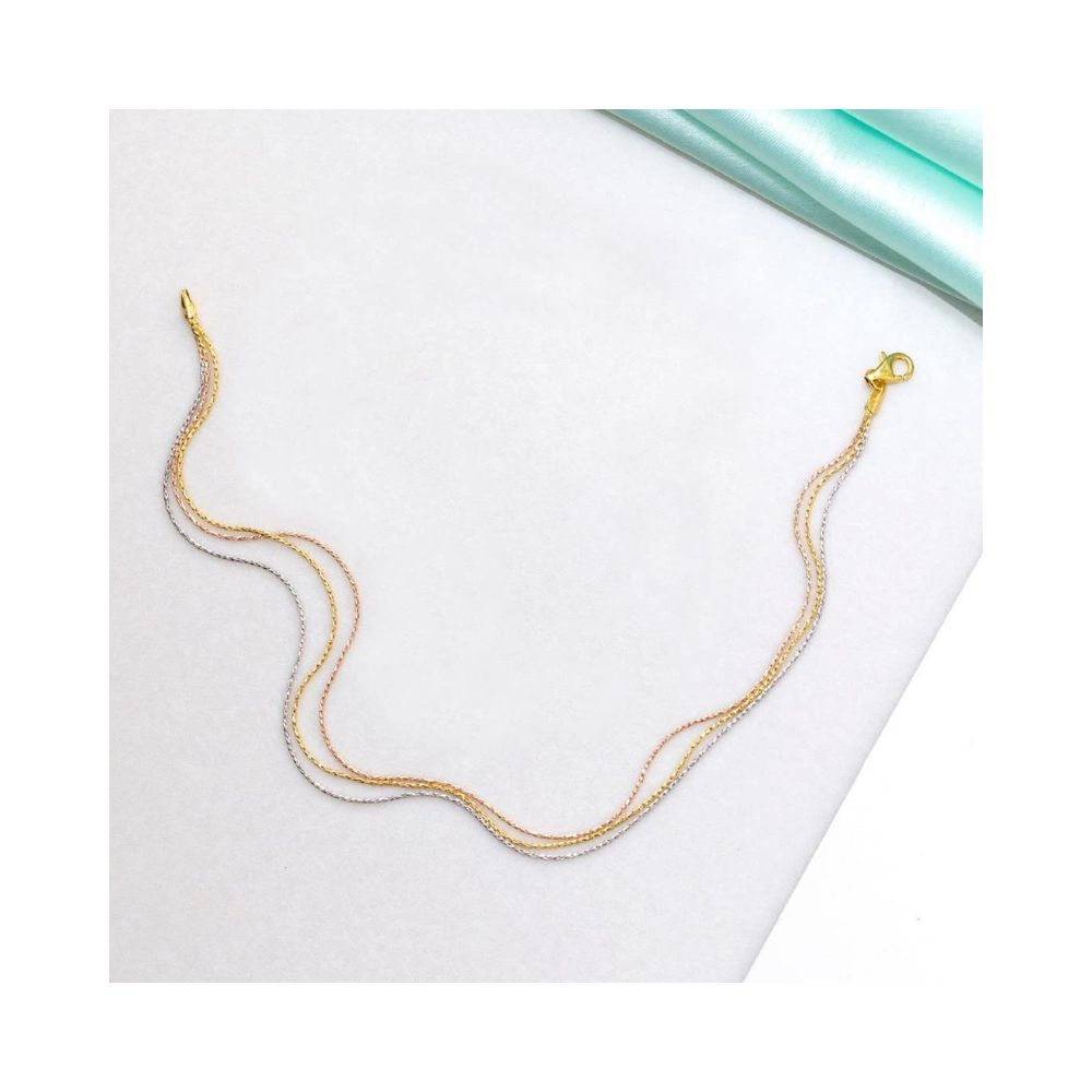 ZAVYA Women 925 Pure Silver Single Triple Color Tone Designer Anklet Silver Foot Chain Jewelry Gift For Her