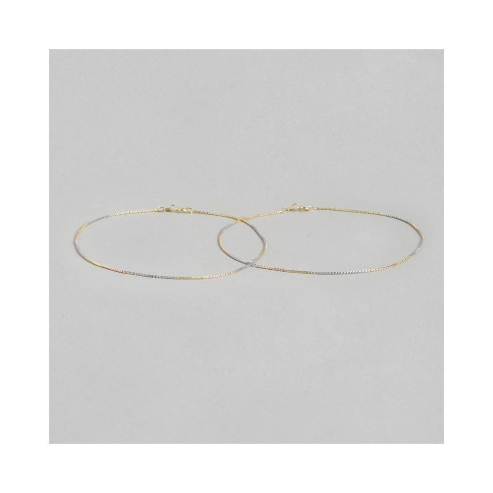 ZAVYA Women Rhodium Plated Pure 925 Pure Silver Anklets Pair Silver Foot Jewelry