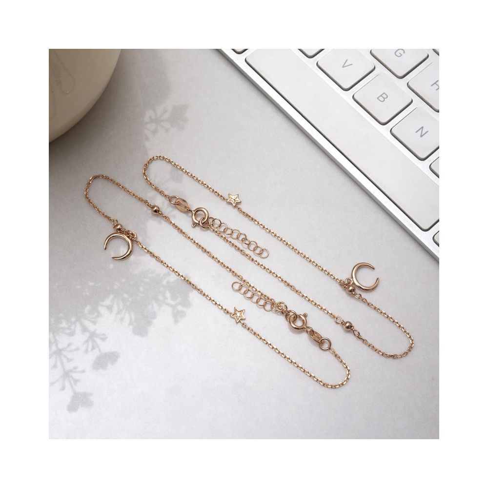 ZAVYA Women's Rose Gold Plated 925 Pure Silver Anklets Set Of 2 Designer Gift Jewelry