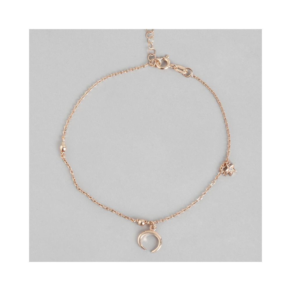 ZAVYA Women's Rose Gold Plated 925 Pure Silver Anklets Set Of 2 Designer Gift Jewelry