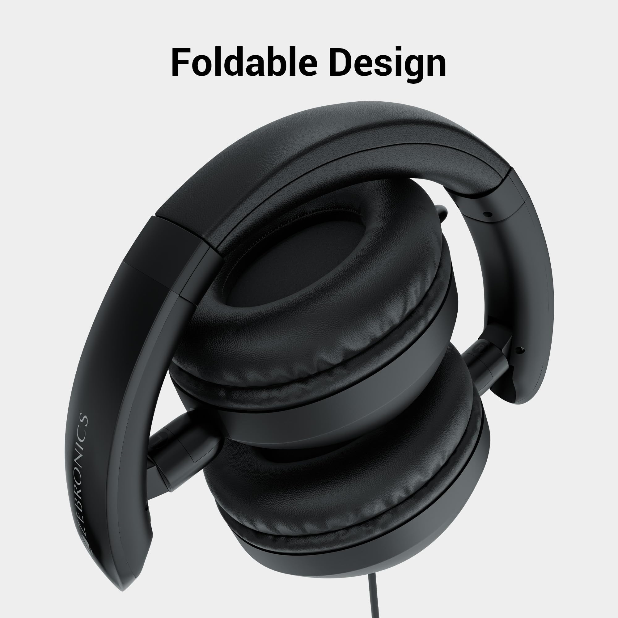 ZEBRONICS Boom Wired Headphone Over Ear in-Line MIC Foldable 15 Meter Cable for 35mm Mobile  Tablet  Laptop  MAC Soft Cushion 40mm Drivers Black