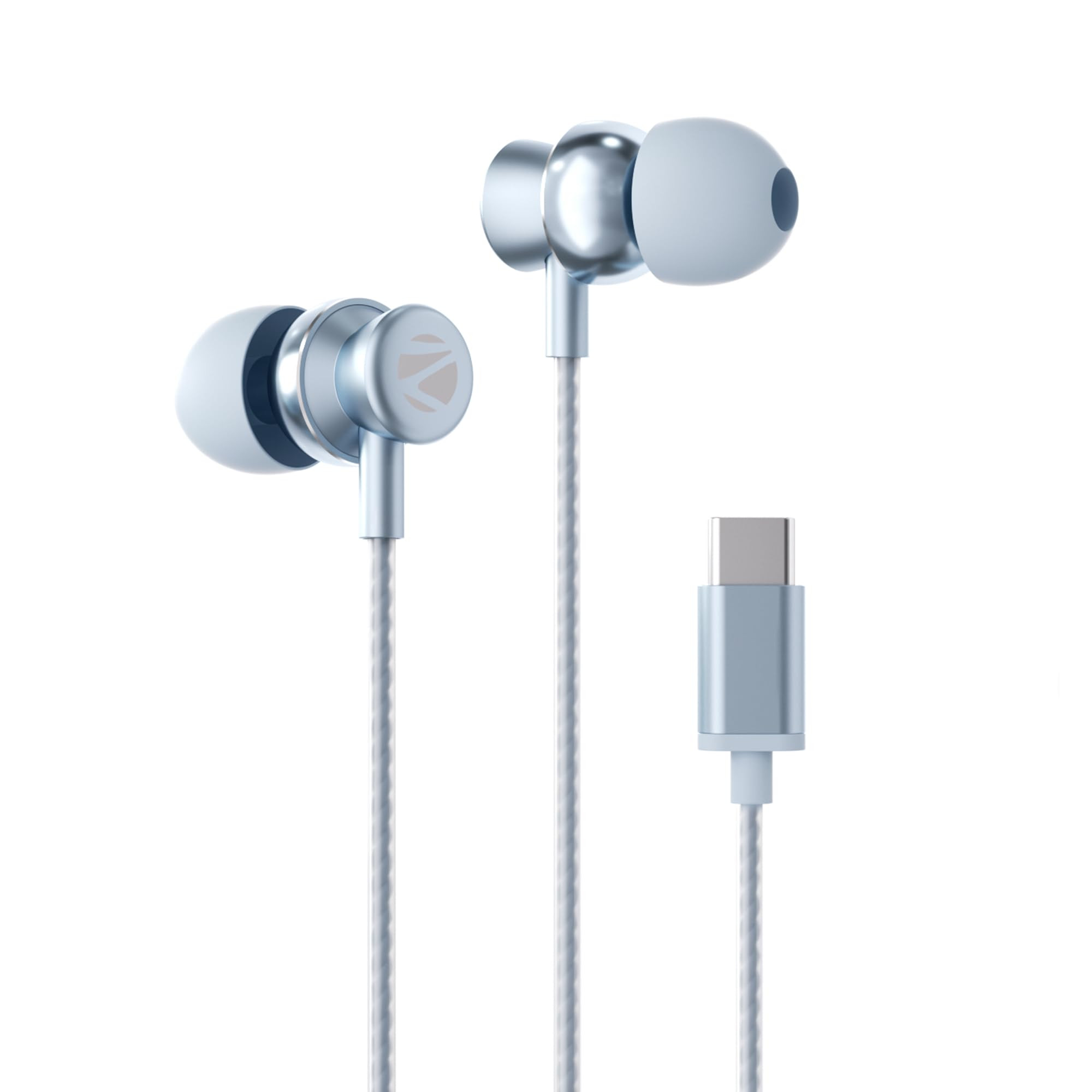 ZEBRONICS Buds C10 in Ear Type-C Wired Headphones with in-Line Mic Metallic Design Volume Control 12M Cable 10Mm Driver Light Blue
